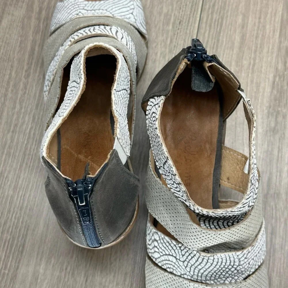 Clocharme Sandals Womens Sz 38 Open Toe Block Heel Gladiator Suede Leather Gray - Picture 10 of 12
